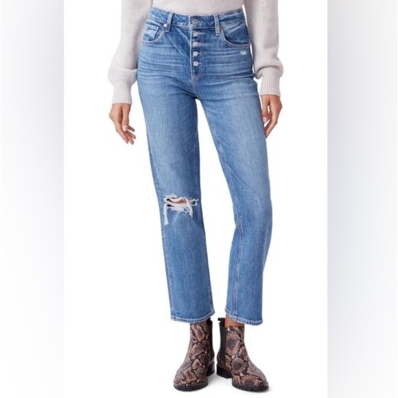 Paige Sarah Straight Exposed Button Fly Jeans - Picture 1 of 3